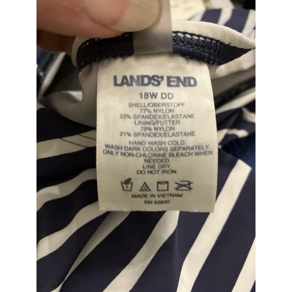 Lands' End High Neck Tankini Swim Top Size 18W DD Navy White Stripes Modest - Picture 5 of 6
